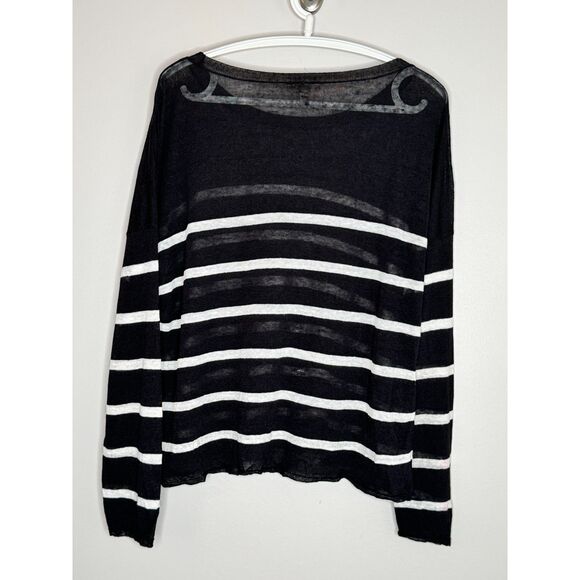 Eileen Fisher Sheer Linen Nautical Stripe Boxy Sheer Vacation Top Black White XL - Picture 3 of 7